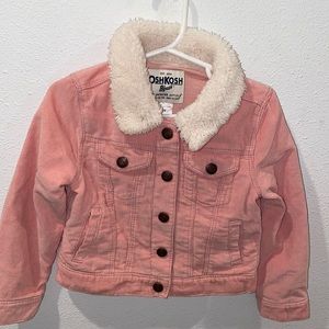 Toddler Pink Ribbed Jacket With Faux Fur Collar